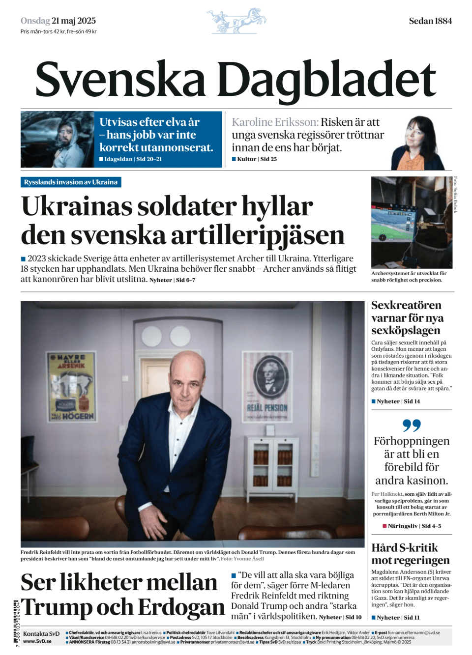 Prima-pagina-Svenska Dagbladet-edizione-di-oggi-20250521